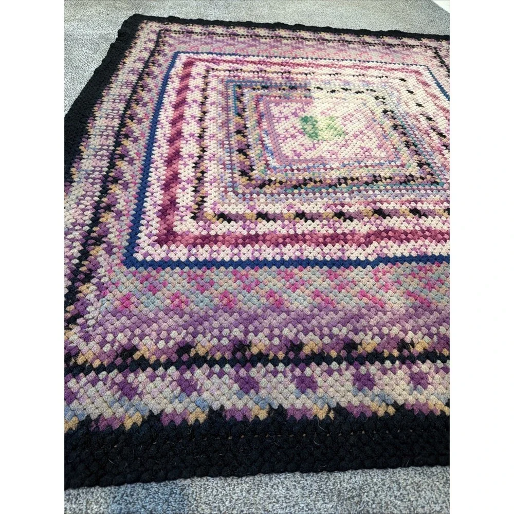 Handmade Crochet Afgan Throw Blanket 66x 56 Colorful Granny Square Heavyweight